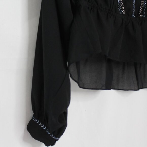 Free People If I Had You Black Sheer Beaded Blouse Size Small - Picture 7 of 13